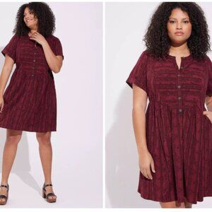 Torrid Dress Plus Size 3X Burgundy Red Print  Short Sleeve Rayon NWT